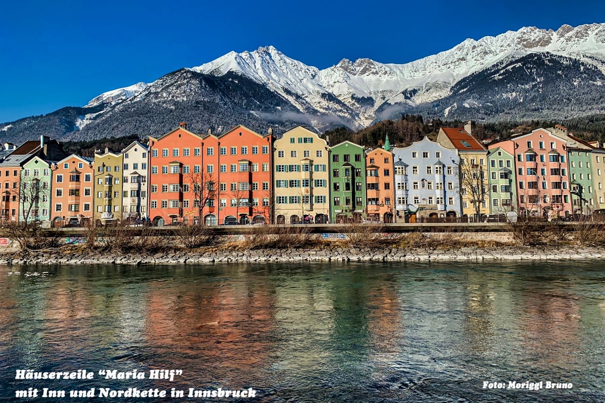 Kneippbund Landesverband Tirol.
Foto Häuserzeile "Maria Hilf" mit Inn und Nordkette in Innsbruck von Moriggl Brunno